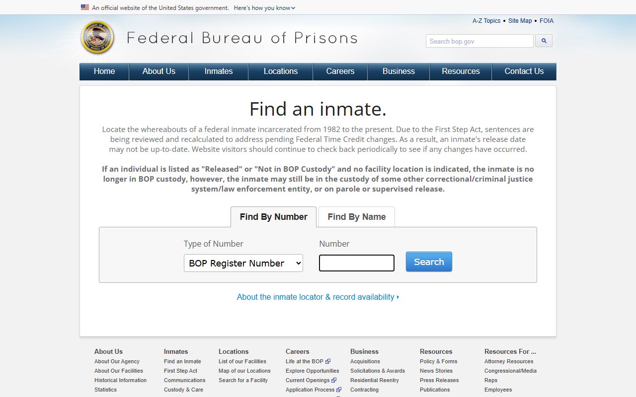 Traverse County inmate records federal BOP locator