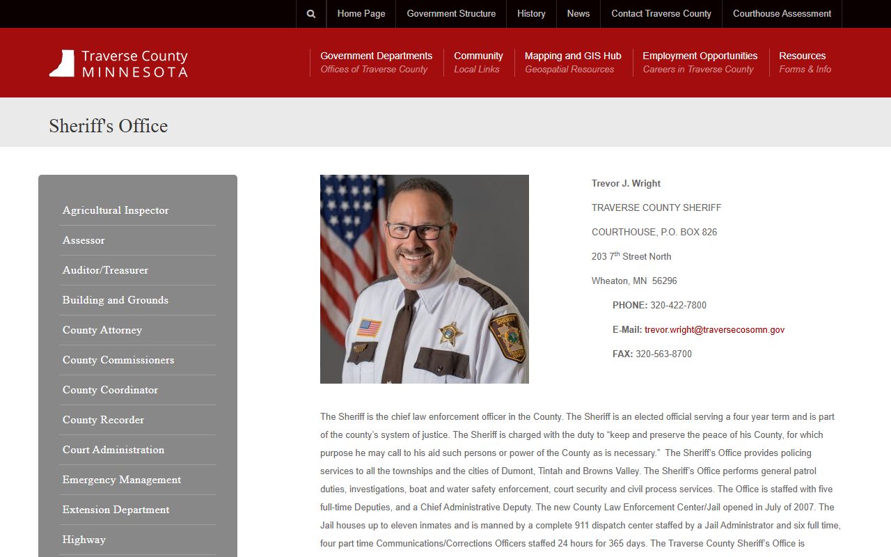 Traverse County Jail and sheriff office contact and capacity information