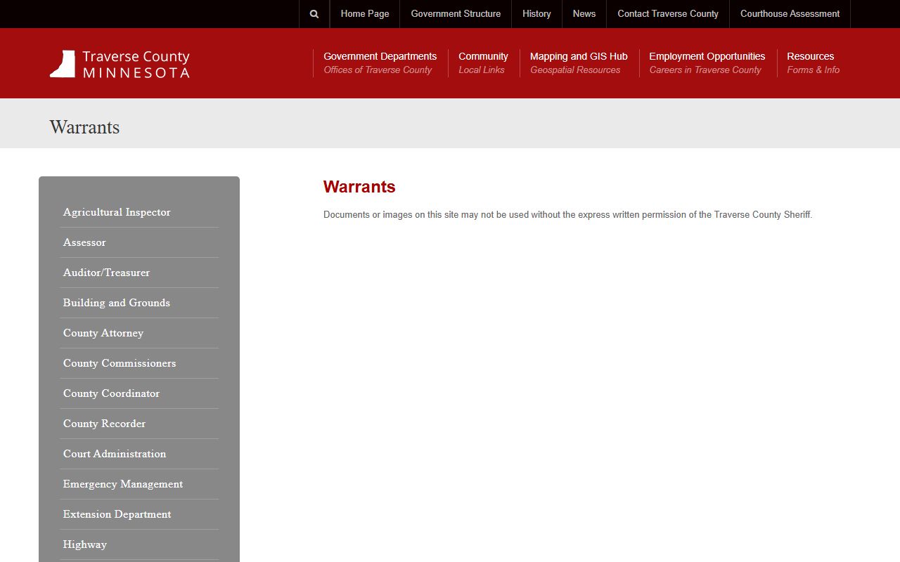 Traverse County jail mugshots warrant page